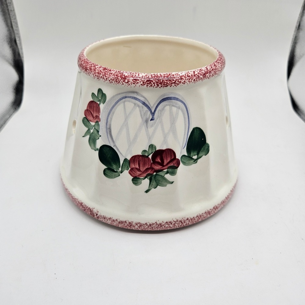 Vintage Ceramic Candle Lamp Shade Heart Floral Hand Painted Country Decor